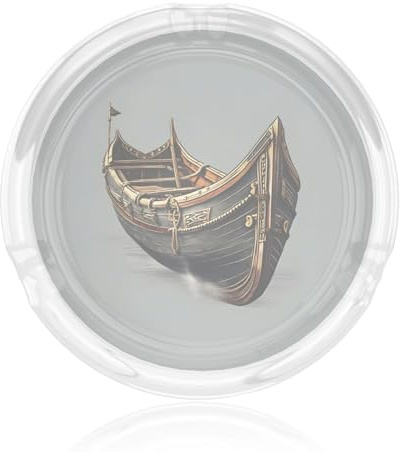 Cenicero de vidrio redondo transparente con impresión de barcos vikingos de 8,4 cm, accesorio para fumar, para el hogar, oficina, patio, decoración del hogar