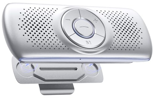 AGPTEK Car Speaker with Bluetooth 5.3, Hands Free Phone Kit for Calls, GPS & Music with TF Card Slot, Instant Connect, Siri Google Assistant Support Wireless Car Visor Clip Speakerphone (Silver)
