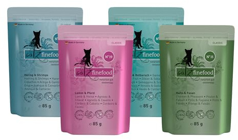 catz finefood Classic Collection mixpaket kattmat våt – fin mat våtfoder för din katt utan spannmål och socker med hög kötthalt, 8 x 85 g påsar