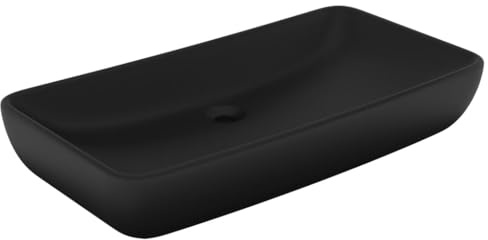 Mhdvray Aufsatzwaschbecken Rechteckig 71x38 cm Keramik Matt Schwarz Modernes Bathroom Sink mit Abflussloch 4,5 cm Vielseitig als Gäste WC Handwaschbecken für Bad Küche Büro