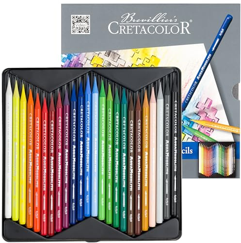 CRETACOLOR Aqua Monolith, lápiz artístico acuarelable con mina entera, 24 colores, para trabajos precisos y planos, colorido y difuminado suave, mina de color puro