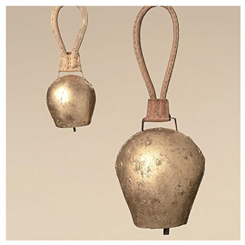 Boltze Dekoanhänger Kuhglocke Ziegenglocke in Antikgold aus Metall mit braunem Riemen Deko Glocke Indoor 1 Stück