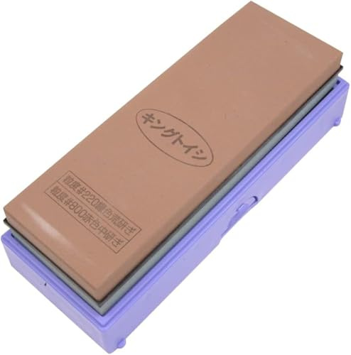 Pierre à Aiguiser Double Face King PB-05 Grain #220 / #800 Etui de protection Rigide King Matsunaga Pierre à Eau Japonaise pour Entretien des Couteaux de Cuisine