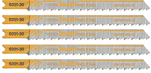 kwb Stichsägeblätter für Holz aus flexiblem HCS-Stahl mit Einnockenschaft (T-Schaft), Einstichzahn, optimaler Sägemehltransport, langanhaltende Schärfe, polierte Oberfläche, für feine Schnitte
