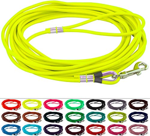LENNIE Runde BioThane Schleppleine für Hunde ab 25kg, Ø 8mm, 20m lang, mit Handschlaufe, Neon-Gelb