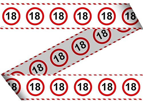 1 Absperrband * 18. GEBURTSTAG * mit Verkehrsschild-Design // Set Marking Tape Decoration Deko Wimpelkette Jubiläum Achtzehn Jahre