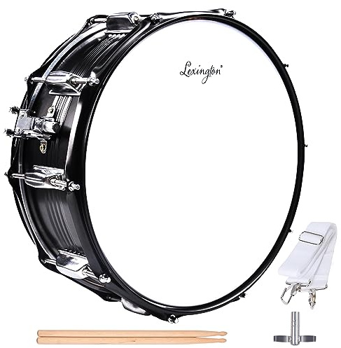 Lexington SD403S Snare Drum Set Student Steel Shell 14 X 5.5 Inches with 10 Lugs, Includes Drum Key, Drumsticks and Strap, Black Nickel