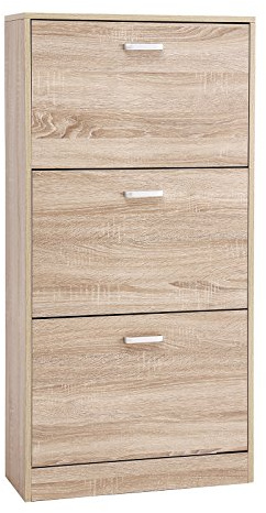 VASAGLE Schuhschrank mit 3 Klappen Schuhregal Schuhkipepr Schuhkommode Eichenfarben verstellbar 60 x 120 x 24 cm (B x H x T), Eichen-Optik LBC03NL, 6955880326532