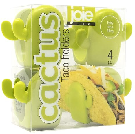 Joie Cactus Taco Holders, Sturdy Stands Keep Hard Shells Upright, Protect Crunchy Shells from Breaking or Spilling, Fill Tacos Hands-Free, Cute Kitchen Gadget, BPA-Free, 4 Count