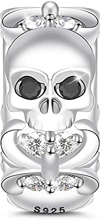 GNOCE Schädel Charme Stopper 925 Sterling Silber Bezaubernder Schädel Perlen Charm für Armband Halloween Schmuck Geschenk für Frauen