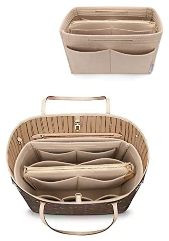 Organisatorischer Tascheineinsatz aus Filz mit Reißverschluss, passend für Speedy-Neverfull-Tasche, Taschenformer, Beige (beige), Medium