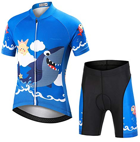 YFPICO Set Abbigliamento Ciclismo per Bambino Ciclismo Maglia Manica Corta,Maglia Manica Corta + Pantaloni Traspirante, Blu Scuro, 116