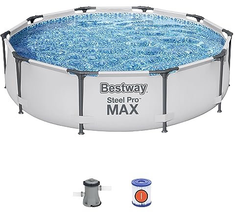 Bestway Steel Pro Max | Round Frame Swimming Pool with Filter Pump, Above Ground Frame Pools, Grey, 12ft