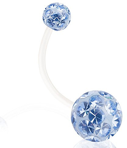 Taffstyle Bauchnabelpiercing Schwangerschaft Flexiber Stab Piercing Bauch Bauchnabel Flexibel Stecker mit Kristall Extra Lang XXL Hellblau 20mm x 8mm x 5mm