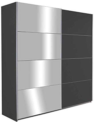 Schwebetürenschrank Kleiderschrank Schlafzimmerschrank | 2-türig | Dekor | Grau Metallic | mit Spiegel | 181x197x61 cm