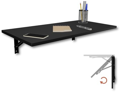 KDR Mesa Plegable de Pared 80 x 40 cm – Mesa abatible Multifuncional Ahorra Espacio, Escritorio Plegable o Mesa de Comedor para Cocina, Oficina o Estudio (Negro)