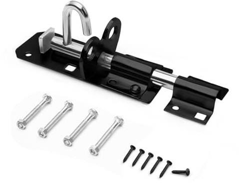 Galvanised Brenton Bolt Sliding Door Lockable Padbolt – 4 (100mm) Heavy Duty Zinc Plate Lock Pad Garden Shed Gate Latch Patio Door Security Gate Bolt Bedroom | Black