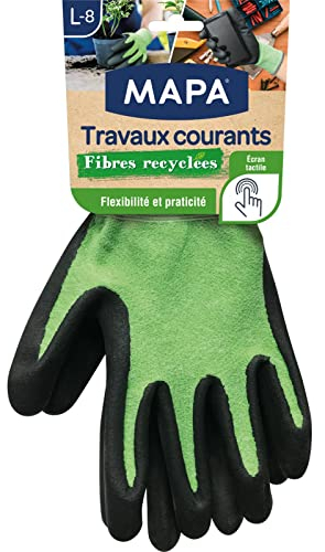 MAPA - Travaux Courants Fibres Recyclées - Gants de Jardinage Multi-Usages en Fibres Recyclées - Flexibles et Résistants - 1 paire - Taille L
