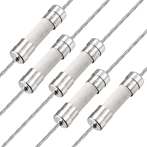 sourcing map 5er Packung Keramik Sicherung 15A, 5x20mm Feinsicherungen Träge Auslösecharakteristik Sicherung 250V mit Kabel für Leiterplatten Elektronische Geräte