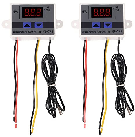AITRIP 2PCS XH-W3001 Thermostat Digitales LED-Temperaturreglermodul mit Temperaturanzeige Einstellbar, Thermostatschalter Wasserdichter Temperaturfühler NTC DC 220V