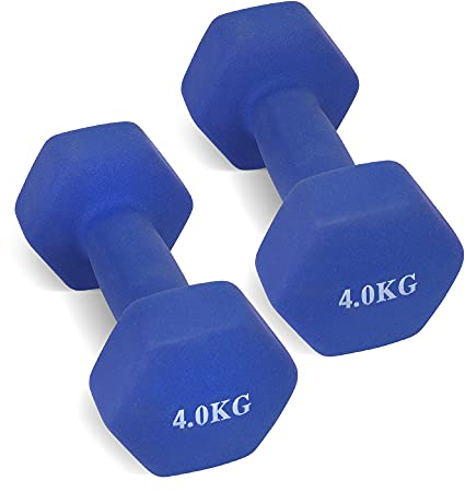 wuuhoo® Fitness Kurzhantel Set Jackie, Neopren Beschichtung, Hexagon Form, kleine Hanteln 2 x 1kg, 2 x 2kg, 2 x 3kg, 2 x 4kg, für Gym, Krafttraining, Indoor, Aerobic, Pilates, Outdoor Blau 2 x 4 kg