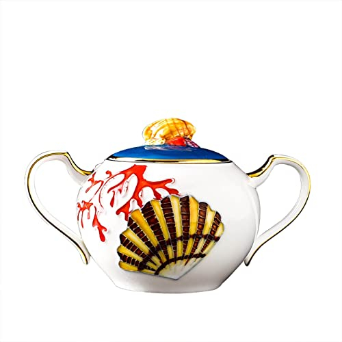 caihuashopping Pot de Sucre Céramique Sugar Bol Café Sugar Sugar Ornamental Style Ocean Belle Candy Stockage Battussile Accessoires d'artisanat Artisanat Bol à Sucre (Color : Blue)