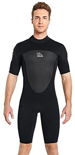 OttoBen Muta da uomo in neoprene 2 mm manica corta muta subacquea surf kayak nuoto snorkeling termico impermeabile neoprene shorty wetsuit nero M