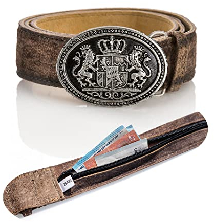 Schöneberger Trachten Couture Herren Trachtengürtel Max mit Geheimfach - Echtleder Gürtel für Lederhosen – Ledergürtel mit Geldfach Safe (46/48 (Umfang 71-90cm), Bayern-Angora)