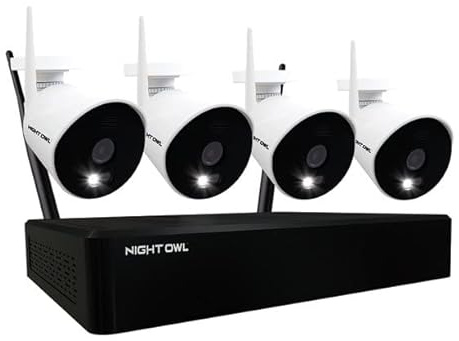 Night Owl Security Camera System, 10 Channel Wi-Fi NVR with 1TB Hard Drive, 4 Wi-Fi IP 1080p HD Spotlight Surveillance Bullet Cameras, 2-Way Audio Enabled Indoor Outdoor Cameras with Night Vision
