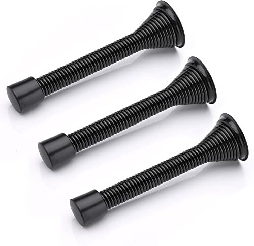 Melofo 85 mm Spring Door Stop 3 Pack Wall Mounted Spring Door Stopper Metal Door Stop Skirting Board Buffer Doorstop with Base Screws Rubber Bumper Tips for Protect Walls and Doors