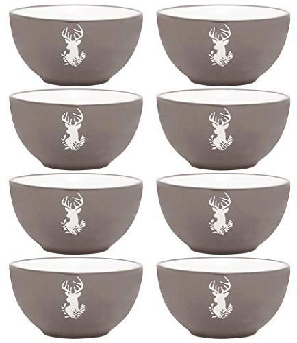 Set of 8 Bowls Grey & White Stoneware Crockery Dinner Service | Dishwasher Safe, Microwave Safe, Hand Painted, Dessert Bowl, Breakfast Bowl, Dinner Set