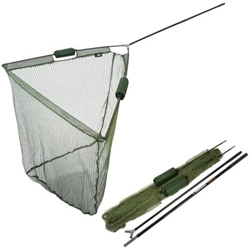 BAT Tackle Karpfenkescher 2,70m Kohlefaser mit 2 Net-Floats knotenloses Netz | Kohlefaserstange 2,70m, Kopf 102x84cm, knotenloses Netz mit 2 Schwimmern – sicheres Keschern von Karpfen