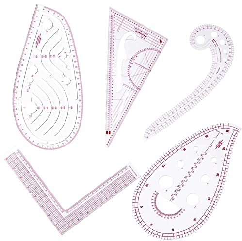 GHEART Schneiderlineal, DIY Nählineal Schneiderset, 5 Stilen, Kunststoff, Plastik