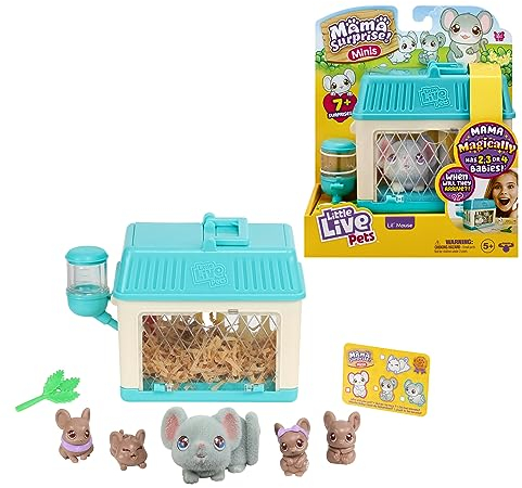 Little Live Pets - Mama Surprise Minis, Feed and nurture a Lil' Mouse Inside their Hutch so she can be a Mama, She has 2, 3, or 4 Babies with Surprise Accessories to Dress Up the Babies,