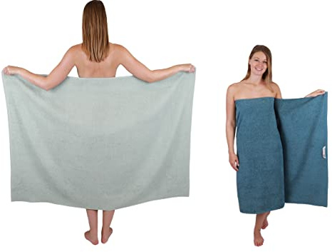 Betz 2 delar maxi duschhanddukar XXL badhandduk storlek 100 x 150 cm BERLIN jade-duva blå