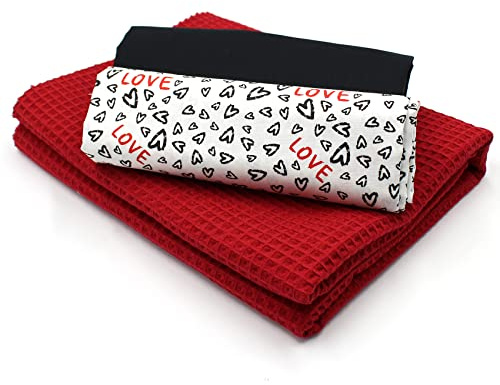 VmG-Store Waffle Pique + Tela de Algodón, Juego de Tela de Gofre a Juego, 100% Algodón, Tex Standard 100 (Set de Corazones Love Set34)
