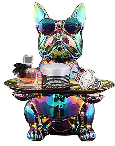 NUACOS Französische Bulldogge-Statue, Kunstharz, Bulldogge-Skulptur, Ablage, Statue, Münze, Sparschwein, Süßigkeitenschale für das Büro, Multifunktions-Büro, Zuhause, Tischdekoration,Multi Colored
