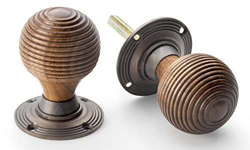 AB Hardware Rosewood Matt Antique Brass Wooden Beehive Door Knobs Brass Handle Hard Wood Rim