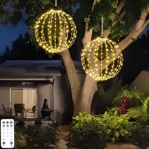 Sfera illuminata da appendere all'esterno, sfere luminose decorative natalizie, 2 in 1, lampadario bianco caldo e multicolore con telecomando, 208 LED da 40,6 cm, grande telaio in ferro, globo,