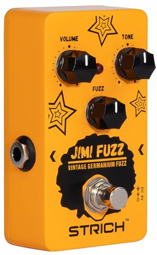STRICH Jimi Fuzz Pedal – Mini Fuzz para guitarra eléctrica compacta, sonido clásico, True Bypass, vol/tono/controles de ganancia ajustables, Naranja