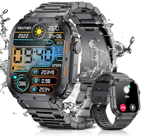 ESFOE Reloj Inteligente Hombre con Llamadas y Whatsapp,1.96'' Relojes Deportivos con Pulsómetro/Monitor de Sueño/IP67 Acuatico Smartwatch Hombre Android iOS