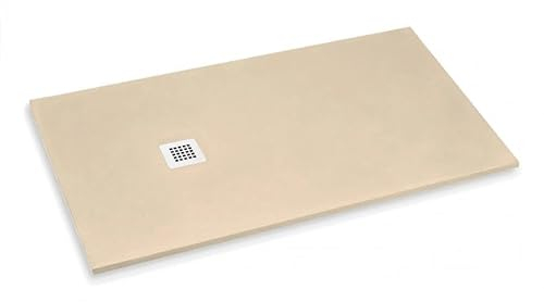 Duschtasse 90 x 140 cm Line Extra Slim Hellelfenbein Ral 1015 aus Kunstharz und Marmorpulver mit Ablaufgarnitur
