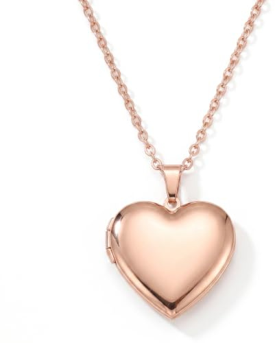 PHOCKSIN Rose Gold Heart Locket Necklace For Girls Glossy Love Heart Memory Lockets Necklaces With Personalised Pictures Inside