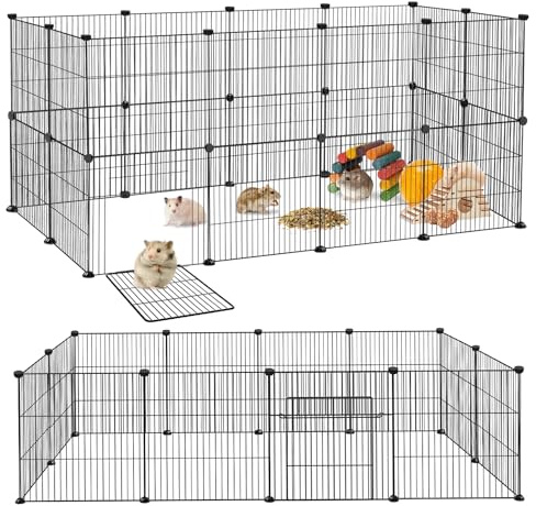 LILIIN 24PCS Freilaufgehege, Metall Freigehege für Kaninchen, Meerschweinchen Käfig, Kleintiergehege mit Tür, Gehege für Kleintiere, Hasen, Frettchen, Igel 142 x 72 x 72 cm, Schwarz