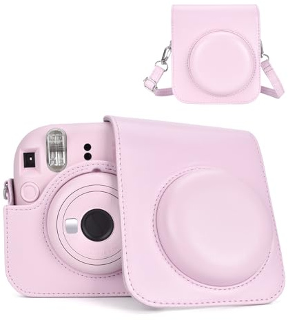 HIYQIN Housse de Protection pour Appareil Photo Instantané Compatible avec Fujifilm Instax Mini 12, Polaroid Camera Mini 12 Étui avec Poche de Photo - Fleur Rose