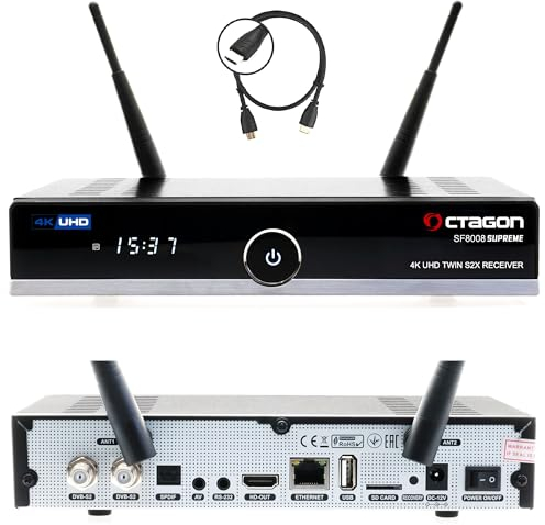 OCTAGON SF8008 UHD 4K Supreme Twin Sat Ricevitore, 2 X DVB-S2X Tuner, E2 Linux & Define OS, con funzione di registrazione, M.2 M Key, Gigabit LAN, Bluetooth, lettore di schede, SAT to IP, Multistream,