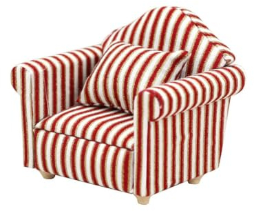 LATRAT Puppenhaus Sofa, 1:12 Puppenhaus Miniatur Möbel Modell Tuch Blumenmuster Couch Sessel Sofa Mit Kissen, Zubehör Blumenmuster Mini Möbel Sofa Set mit Rückenkissen (Gestreift)