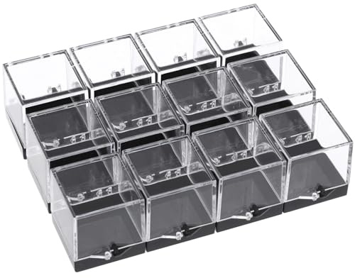 Cabilock 12pcs Acrylic Display Stands, Acrylic Boxes With Lids for Rocks Collectibles, 3.5x3.5cm Crystal Stone Display Holder Showcase for Gemstone Jewelry Collections