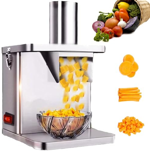 decoupe legumes electrique, Robot Cuisine Multifonctions, machine à couper les fruits électriques en acier inoxydable Coupe-fruits et légumes avec moules à découper
