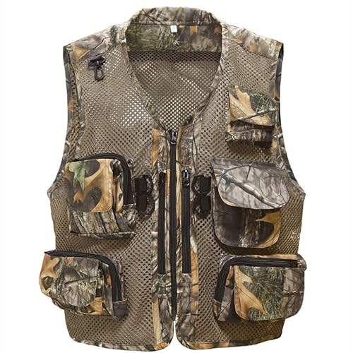 cocoFleur Men's Outdoor Fishing Vest Tactical Camo Mesh Vest with Multi-Pockets for Fishing Hunting Hiking Climbing,XXX-Large